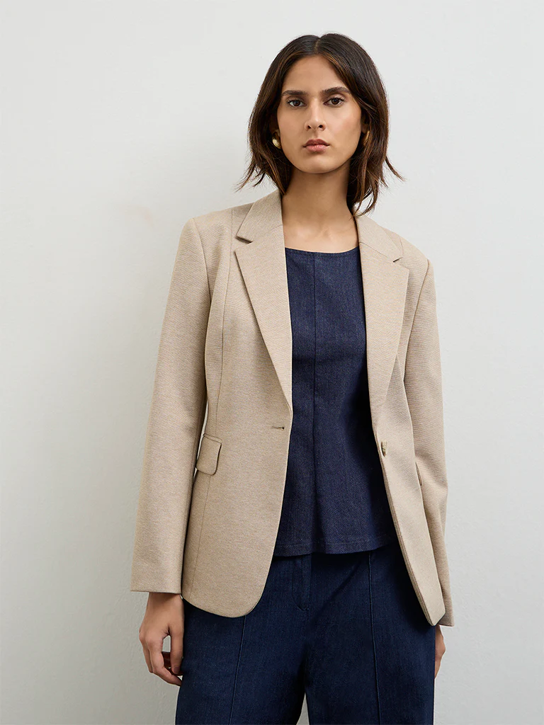 Wardrobe Beige Solid Blazer