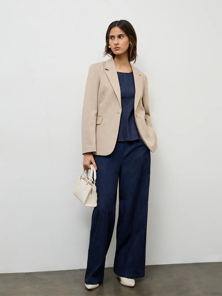 Wardrobe Beige Solid Blazer - Image 2
