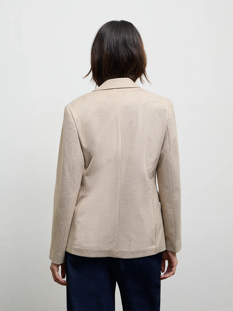 Wardrobe Beige Solid Blazer - Image 4