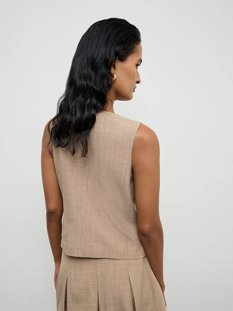 Wardrobe Beige Solid Waistcoat - Image 4