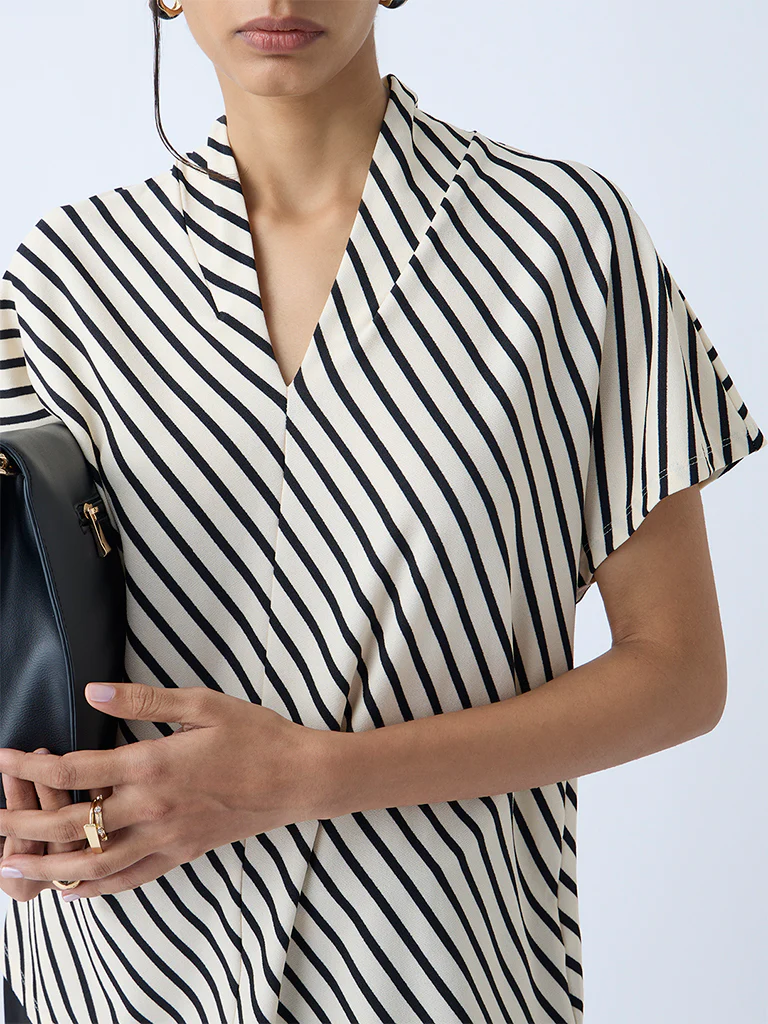 Wardrobe Beige Stripe Printed Top - Image 3