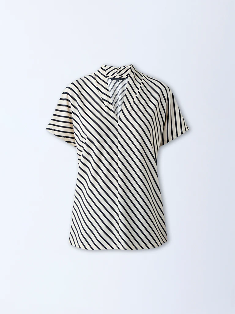 Wardrobe Beige Stripe Printed Top - Image 5