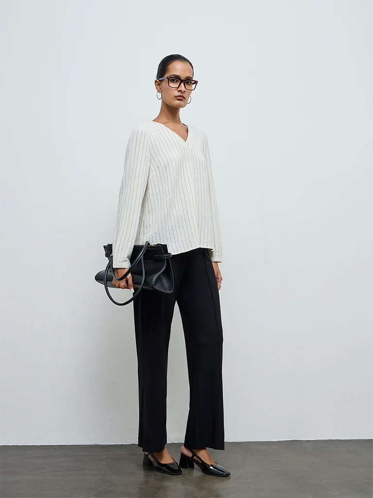 Wardrobe Beige Striped Blouse - Image 2
