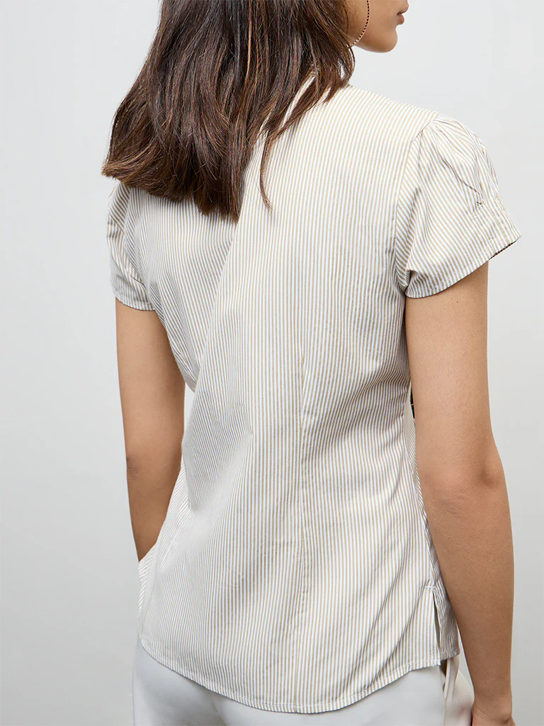 Wardrobe Beige Striped Shirt - Image 4