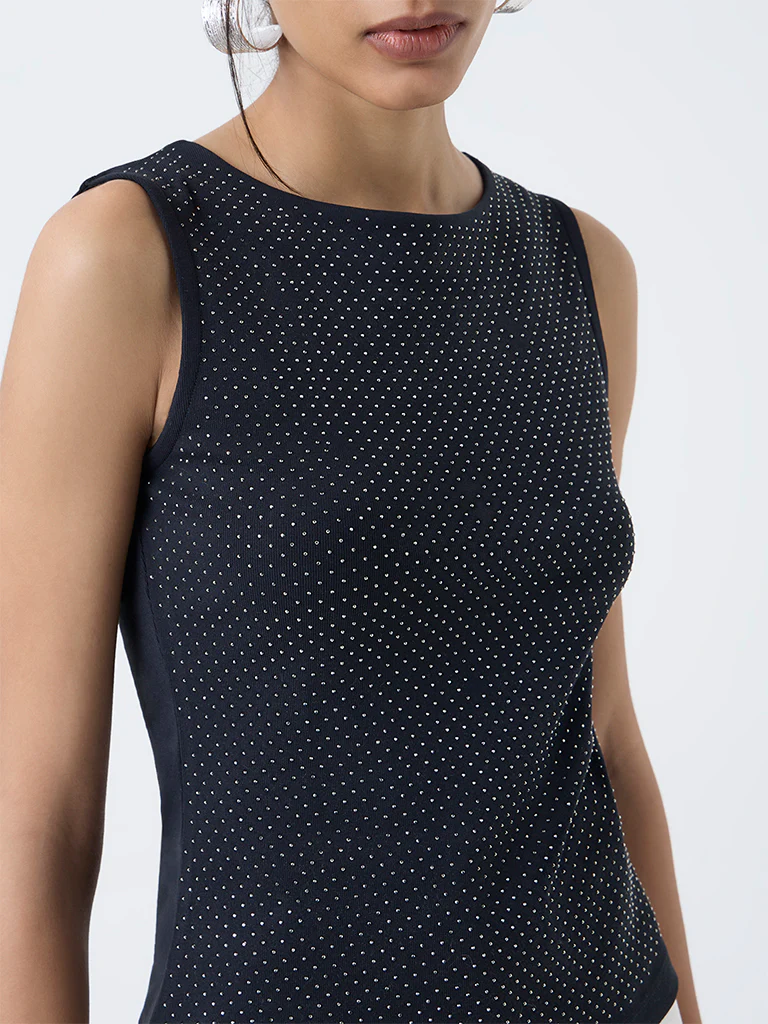 Wardrobe Black Embellished Cotton-Blend Top - Image 3