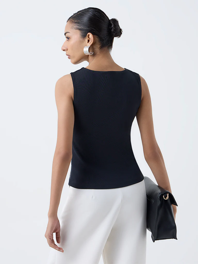 Wardrobe Black Embellished Cotton-Blend Top - Image 4