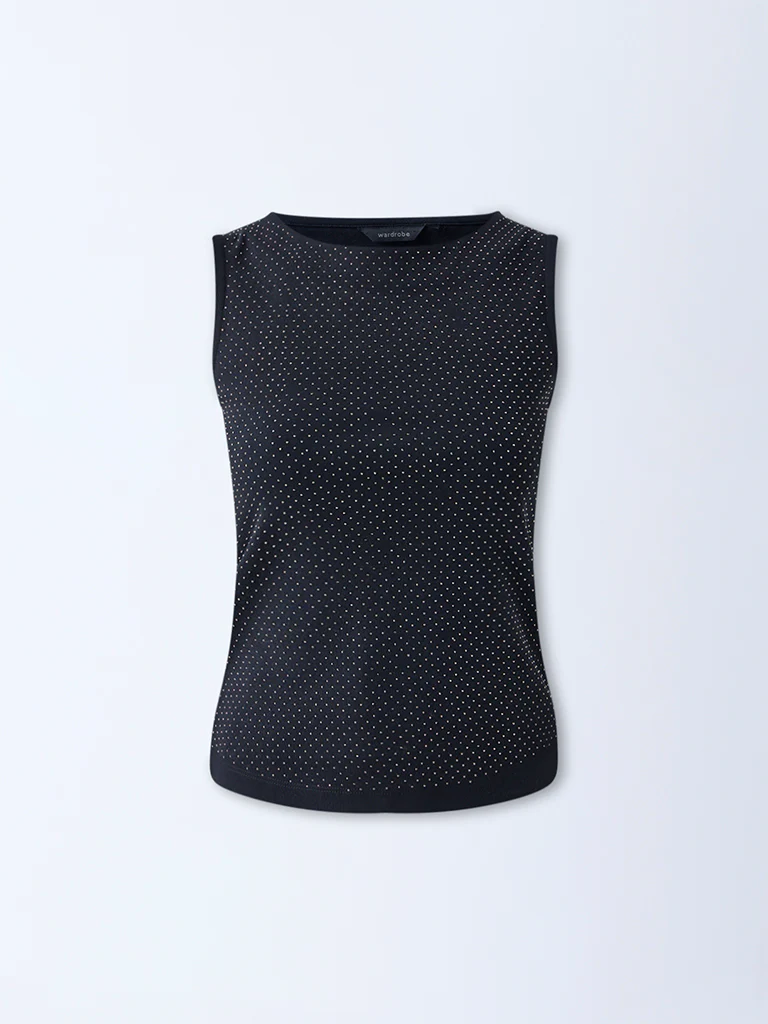 Wardrobe Black Embellished Cotton-Blend Top - Image 5