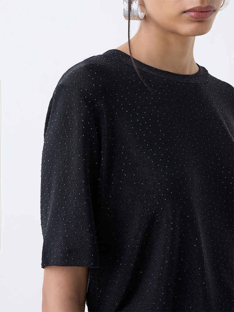 Wardrobe Black Embellished T-Shirt - Image 3