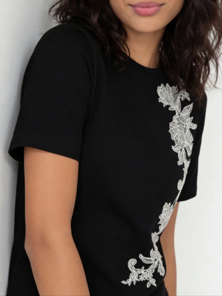 Wardrobe Black Embroidered Cotton-Blend T-Shirt - Image 3