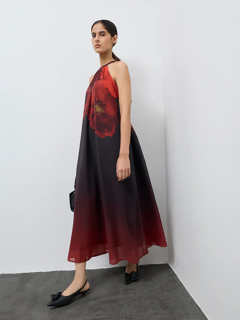 Wardrobe Black Floral Pattern A-Line Dress