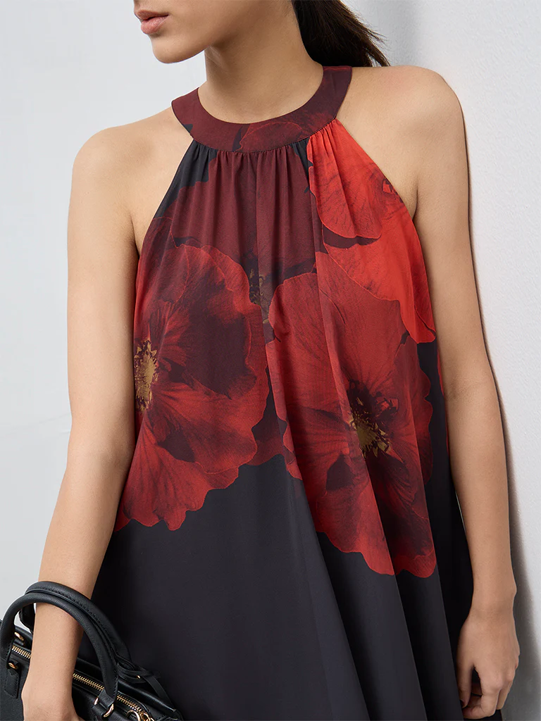Wardrobe Black Floral Pattern A-Line Dress - Image 3