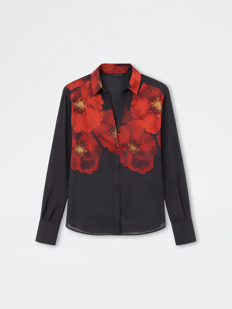 Wardrobe Black Floral Printed Shirt with Camisole - Image 5