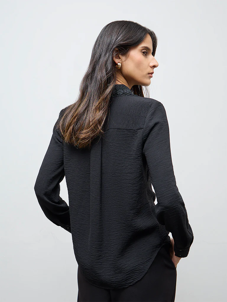 Wardrobe Black Lace-Detail Shirt - Image 4