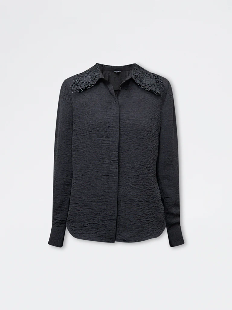 Wardrobe Black Lace-Detail Shirt - Image 5