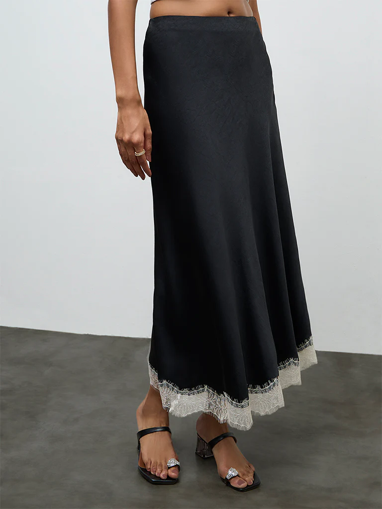 Wardrobe Black Lace-Detailed High-Rise Skirt - Image 2