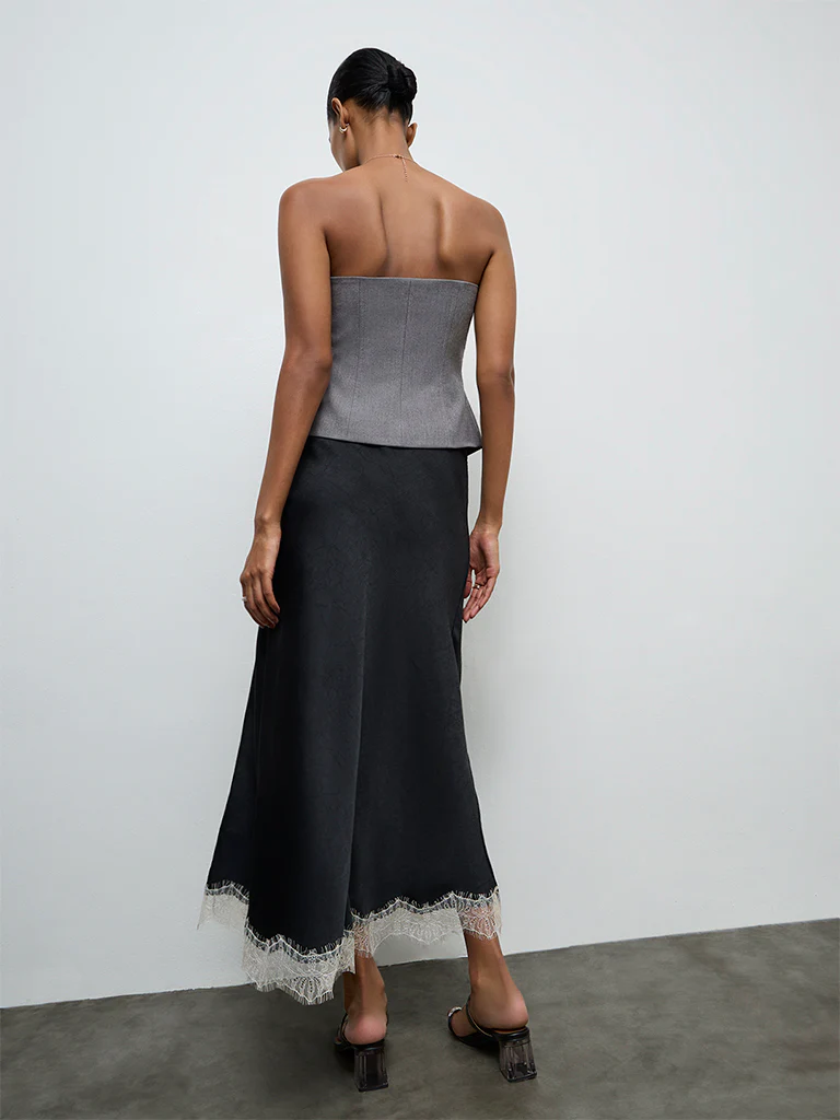 Wardrobe Black Lace-Detailed High-Rise Skirt - Image 4