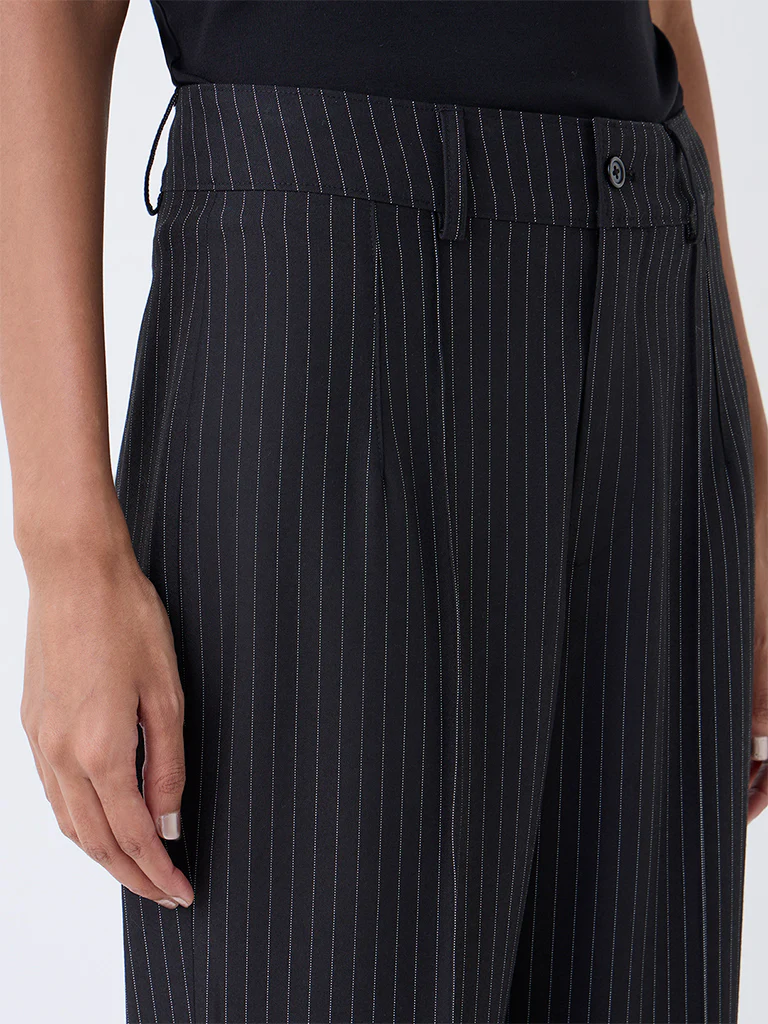 Wardrobe Black Pinstripe High-Rise Trousers - Image 3
