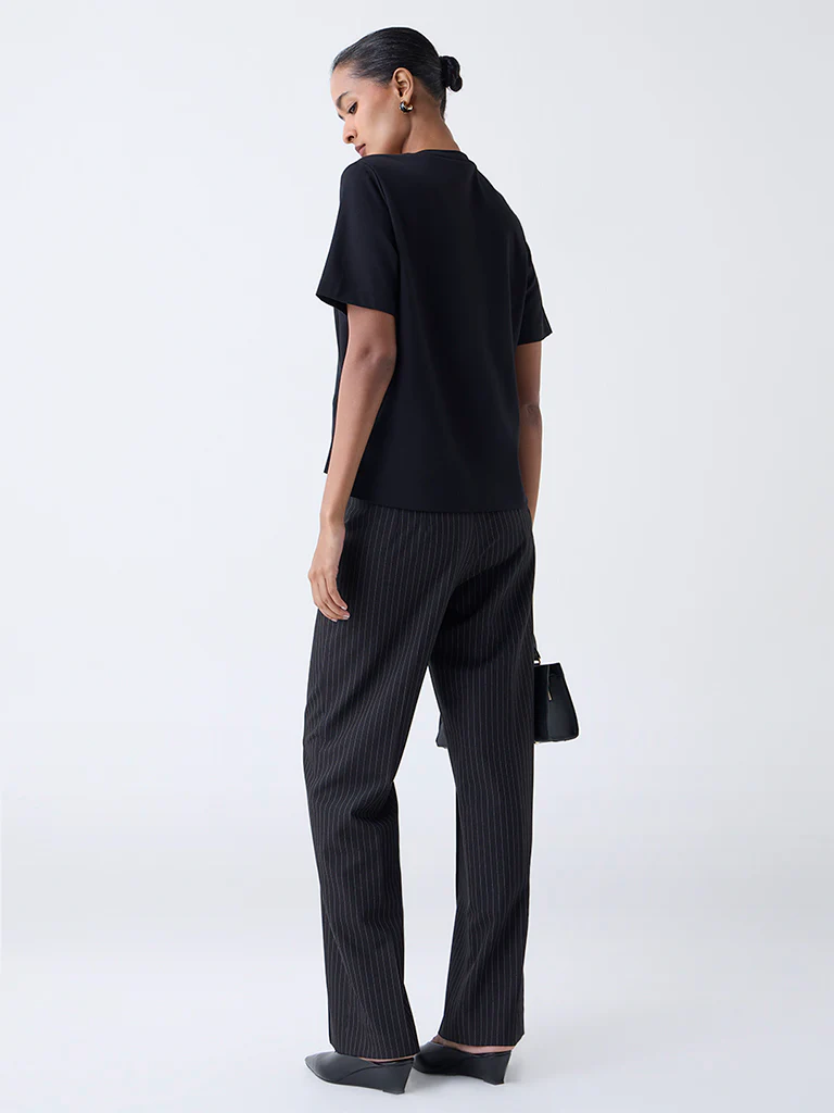Wardrobe Black Pinstripe High-Rise Trousers - Image 4