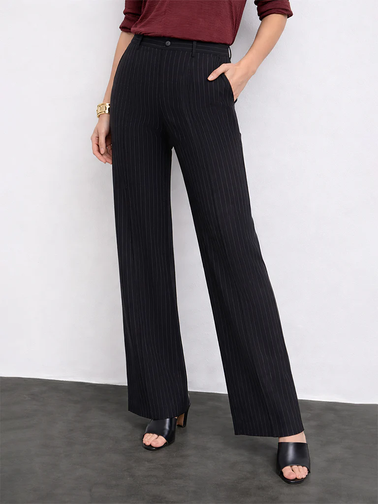 Wardrobe Black Pinstriped High-Rise Trousers - Image 2
