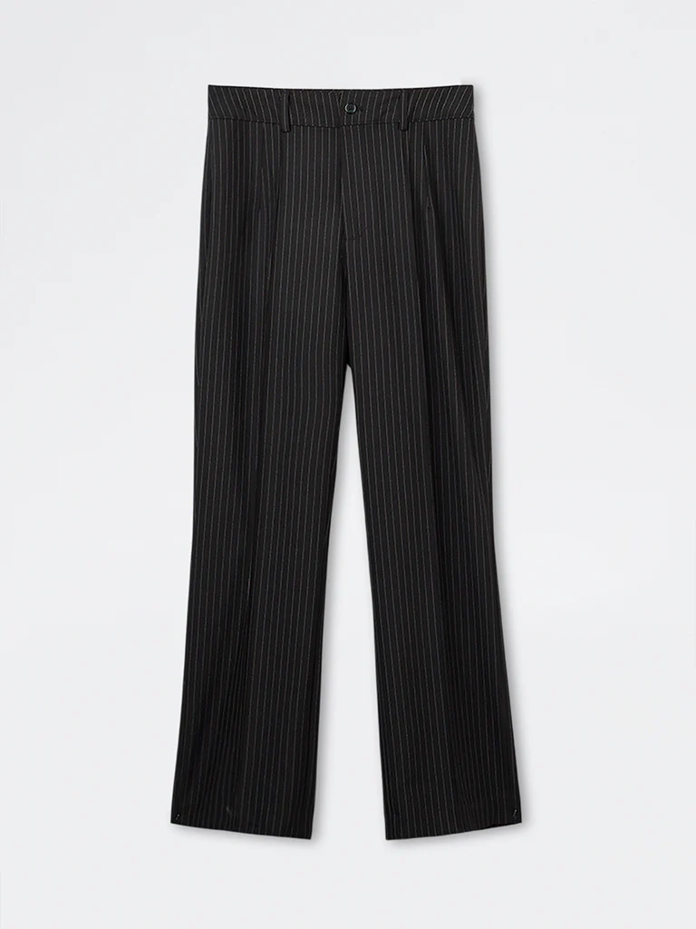 Wardrobe Black Pinstriped High-Rise Trousers - Image 3