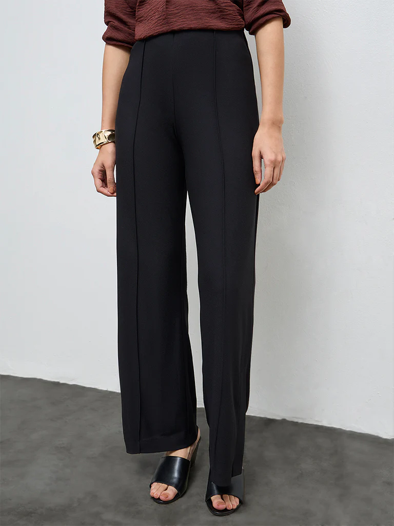 Wardrobe Black Pipeline-Detailed High-Rise Trousers - Image 2