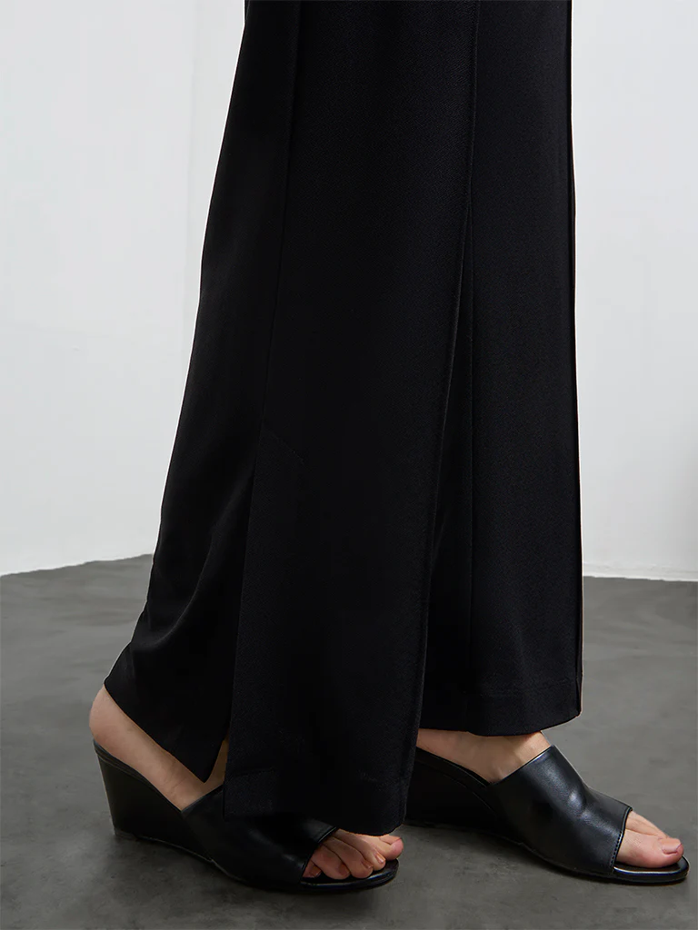 Wardrobe Black Pipeline-Detailed High-Rise Trousers - Image 3