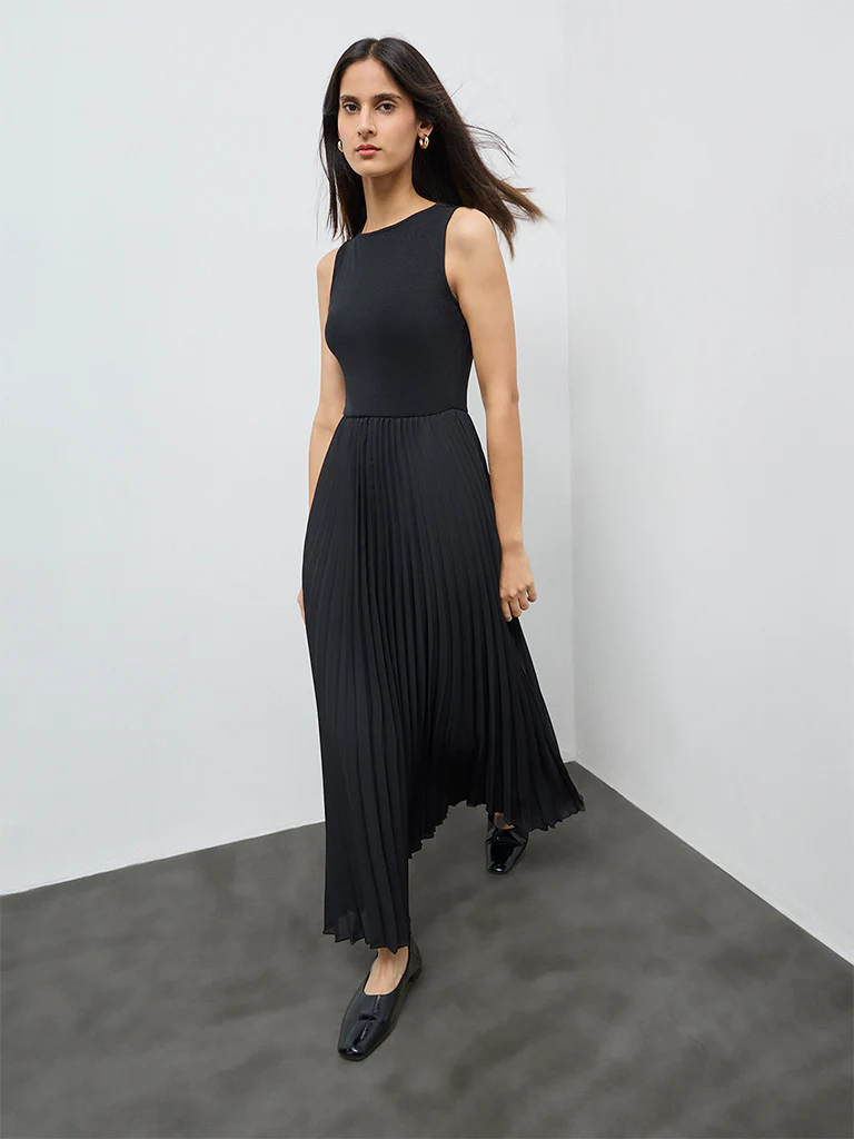 Wardrobe Black Pleated A-Line Dress - Image 2