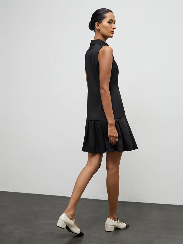 Wardrobe Black Pleated Drop Waist Dress - Image 4