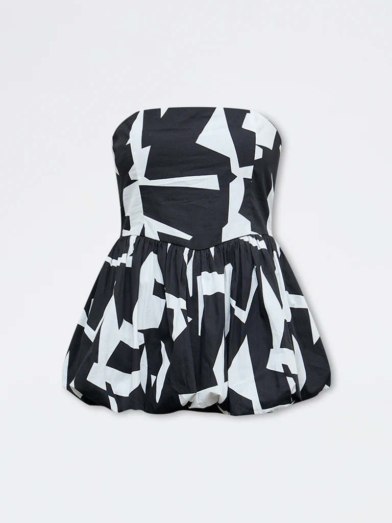 Wardrobe Black Printed Cotton Peplum Top - Image 5