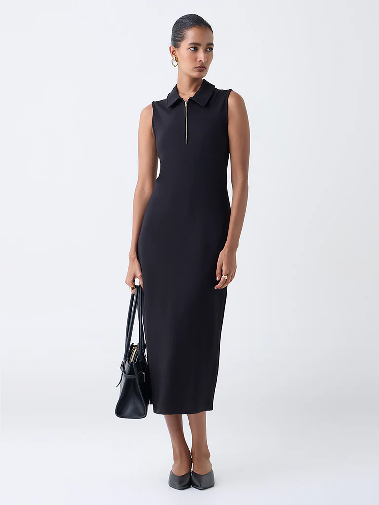 Wardrobe Black Quarter-Zip Shirt Dress