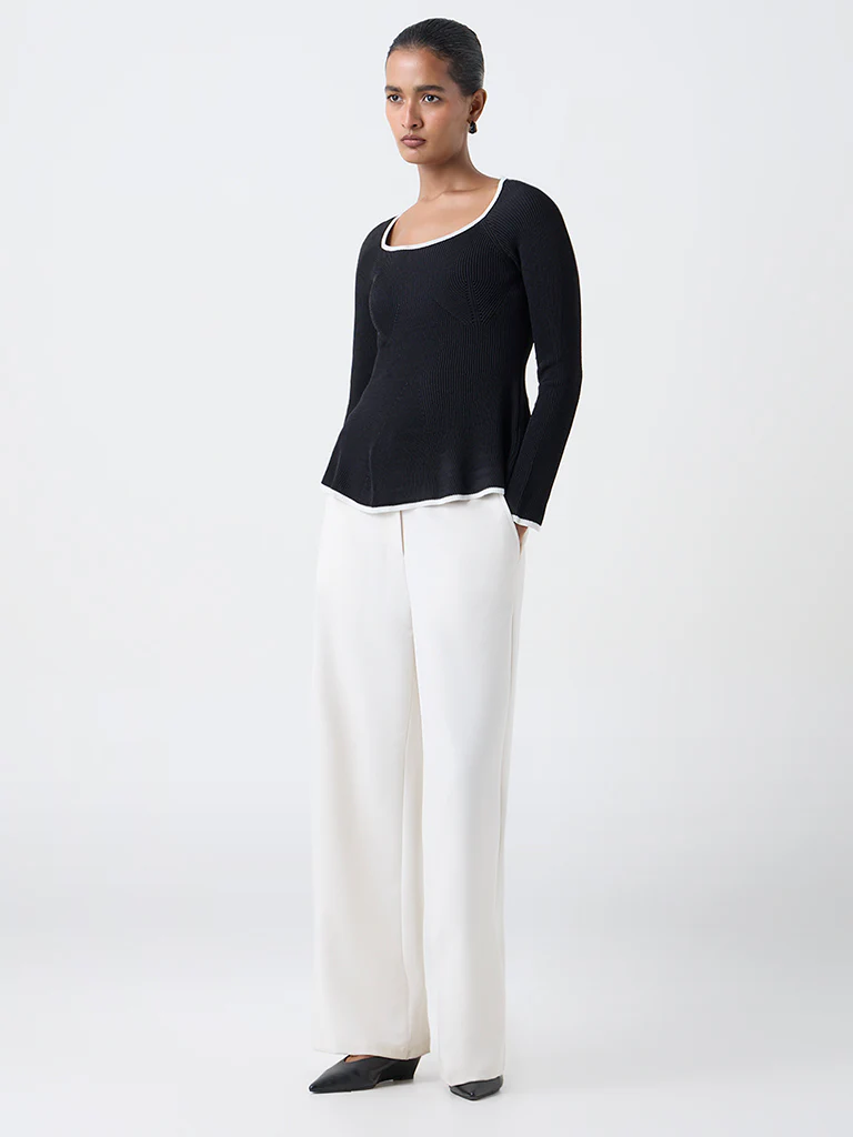 Wardrobe Black Ribbed-Textured Peplum Top