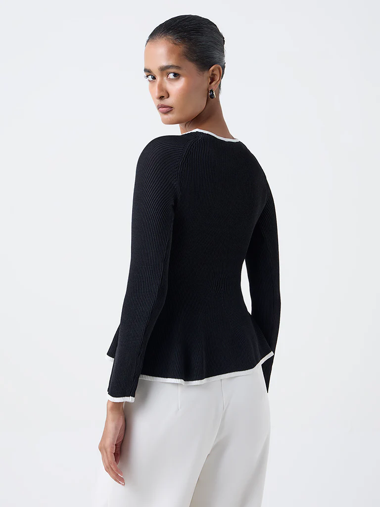 Wardrobe Black Ribbed-Textured Peplum Top - Image 4