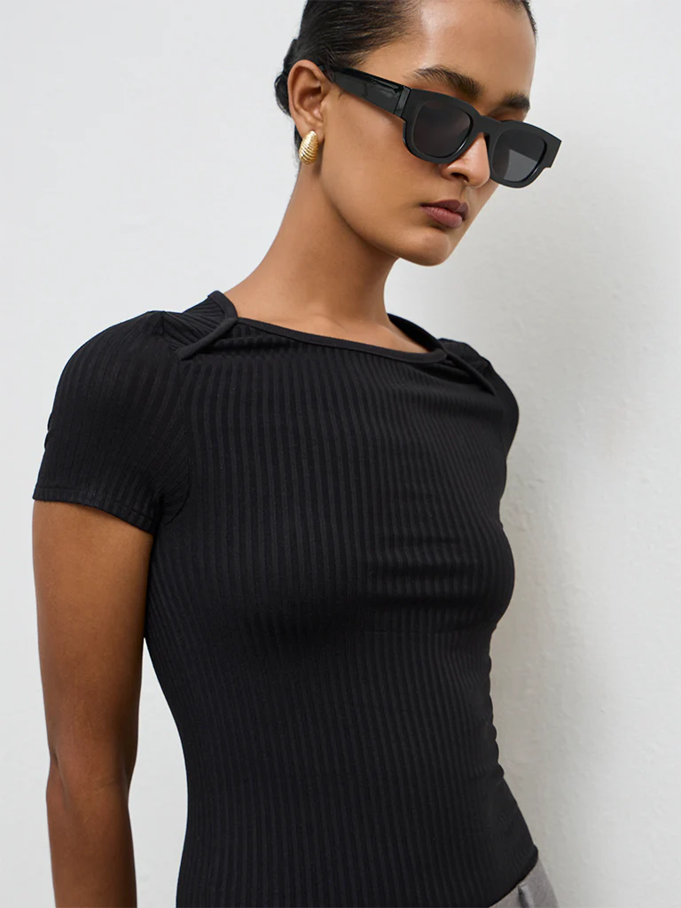 Wardrobe Black Ribbed-Textured Top - Image 3