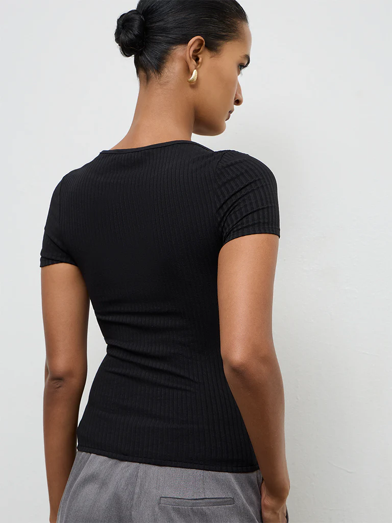 Wardrobe Black Ribbed-Textured Top - Image 4