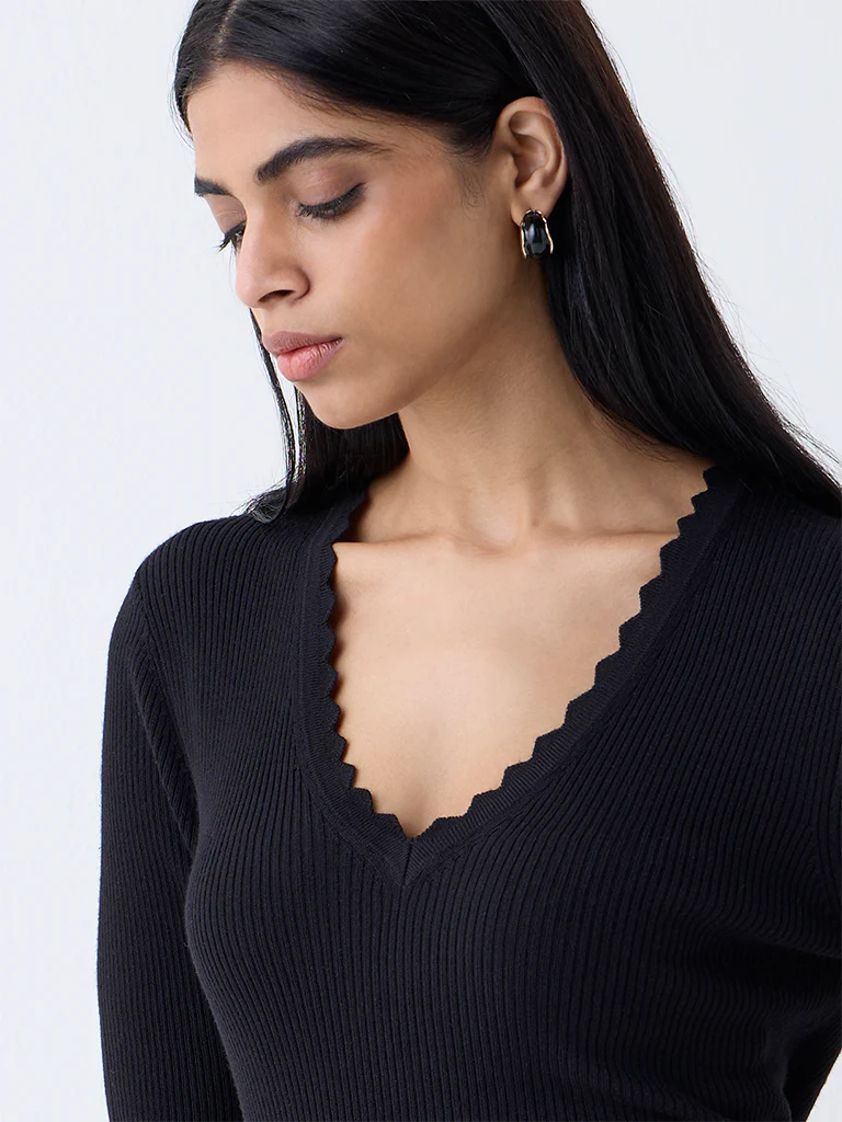 Wardrobe Black Self-Striped Top - Image 3