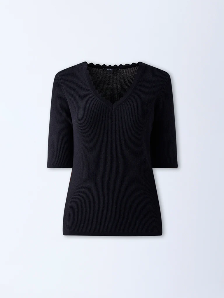 Wardrobe Black Self-Striped Top - Image 6