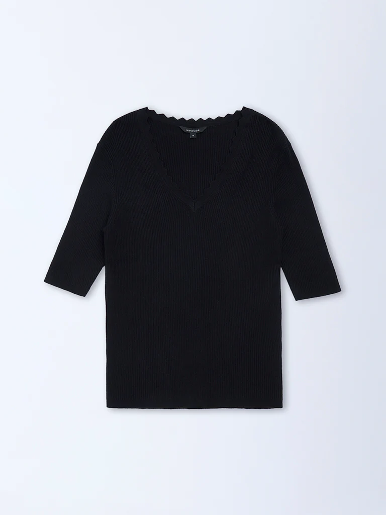 Wardrobe Black Self-Striped Top - Image 7