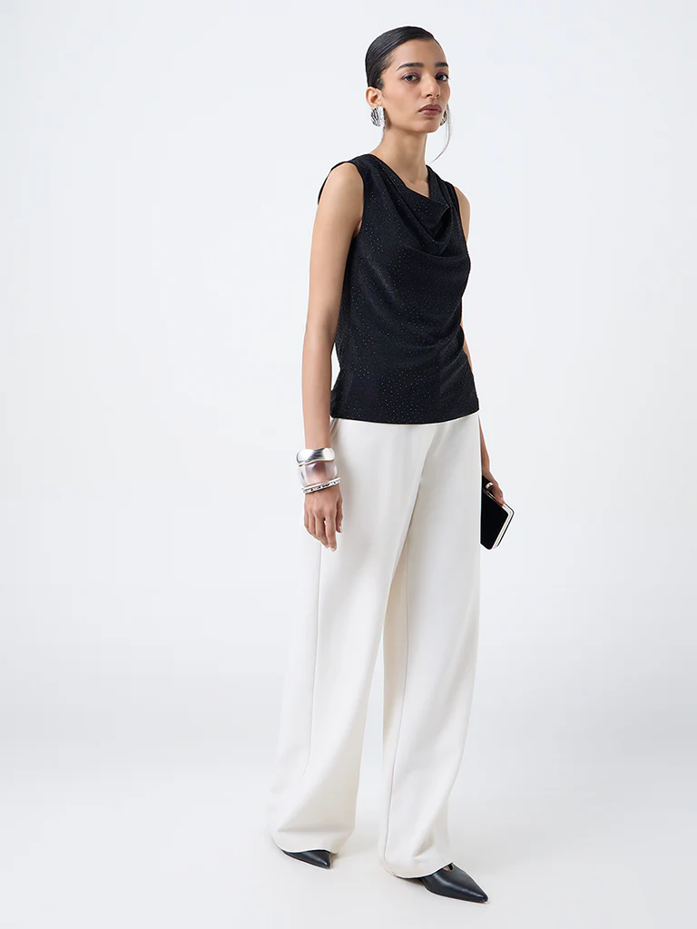 Wardrobe Black Shimmer Detailed Cowl-Neck Top - Image 2