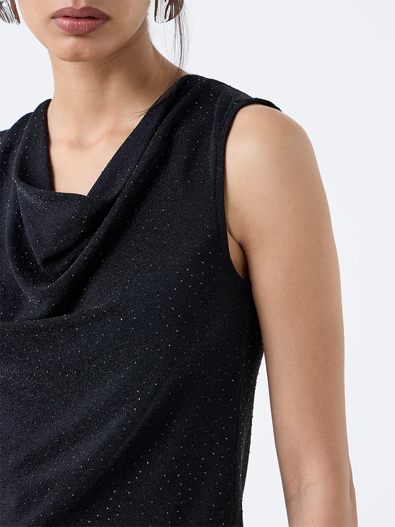 Wardrobe Black Shimmer Detailed Cowl-Neck Top - Image 3