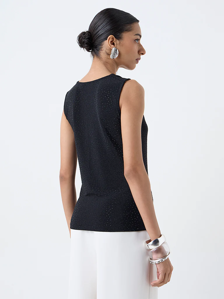 Wardrobe Black Shimmer Detailed Cowl-Neck Top - Image 4