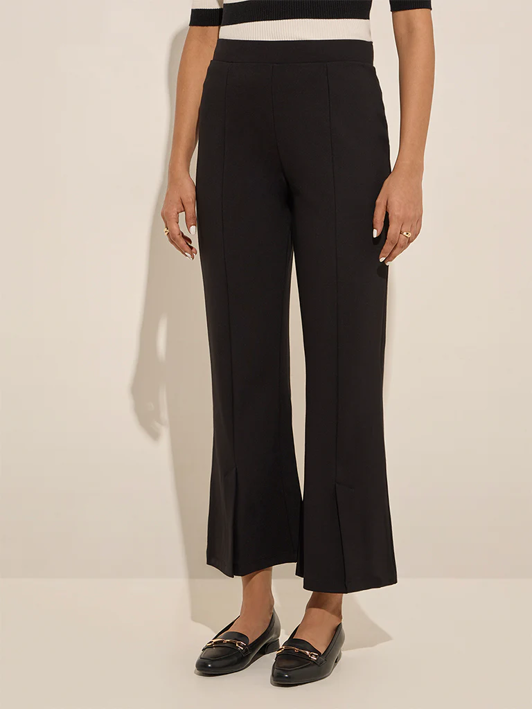 Wardrobe Black Slit-Detailed High-Rise Bootcut Trousers - Image 3