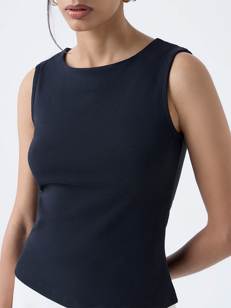 Wardrobe Black Solid Cotton-Blend T-Shirt - Image 3