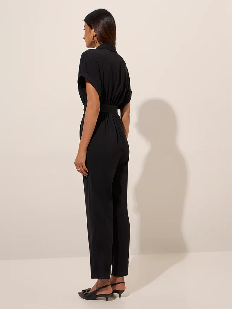 Wardrobe Black Solid Jumpsuit with Belt - Image 4