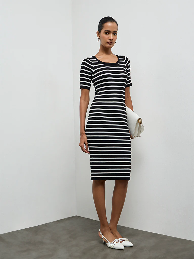 Wardrobe Black Striped Bodycon Dress - Image 2