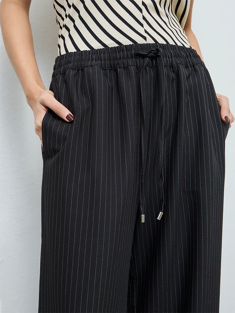 Wardrobe Black Striped High-Rise Cotton-Blend Pants - Image 3