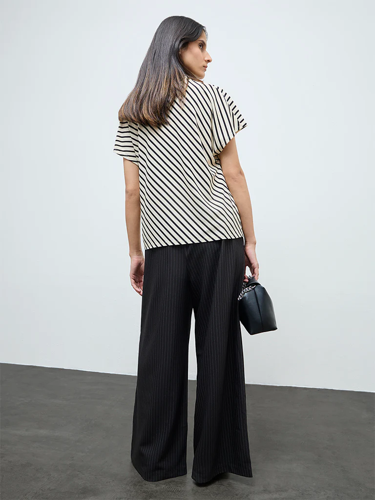 Wardrobe Black Striped High-Rise Cotton-Blend Pants - Image 4