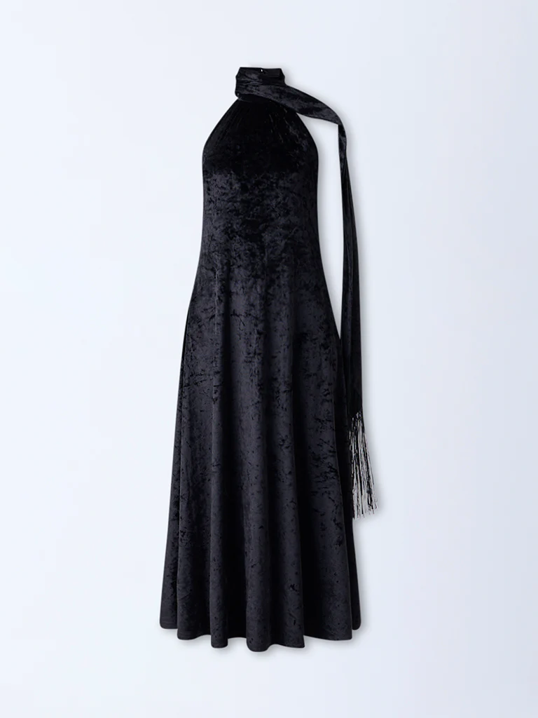 Wardrobe Black Velvet A-Line Dress - Image 3