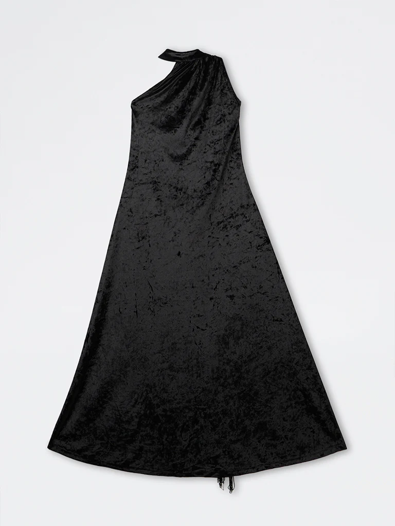 Wardrobe Black Velvet A-Line Dress - Image 4