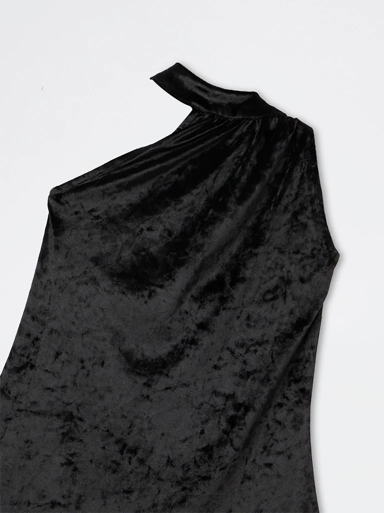 Wardrobe Black Velvet A-Line Dress - Image 6