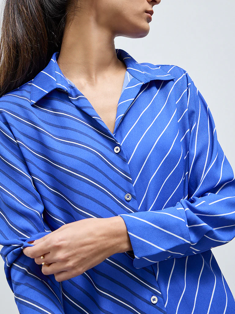 Wardrobe Blue Contrast Striped Shirt - Image 3